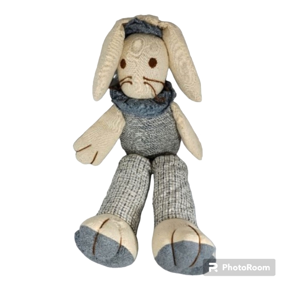 Artisan Plush Rabbit Wayil By Algodones Mayas Handwoven Upcycled Denim NWT